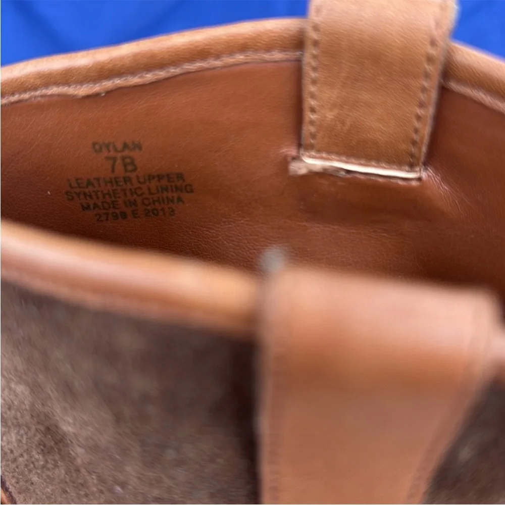 Ralph Lauren Women’s Dylan Tan Leather Brown Suede Gold Ankle Bootie Shoe Size 7